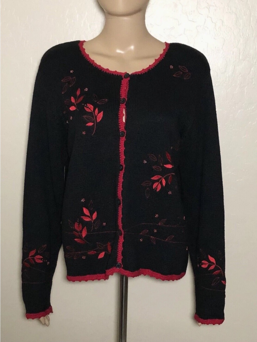Christopher & Banks Hand Embroidered Cardigan Sweater Size XL